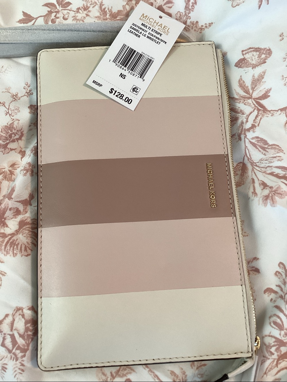 Michael Kors Blush Multi Stripe Leather Wristlet